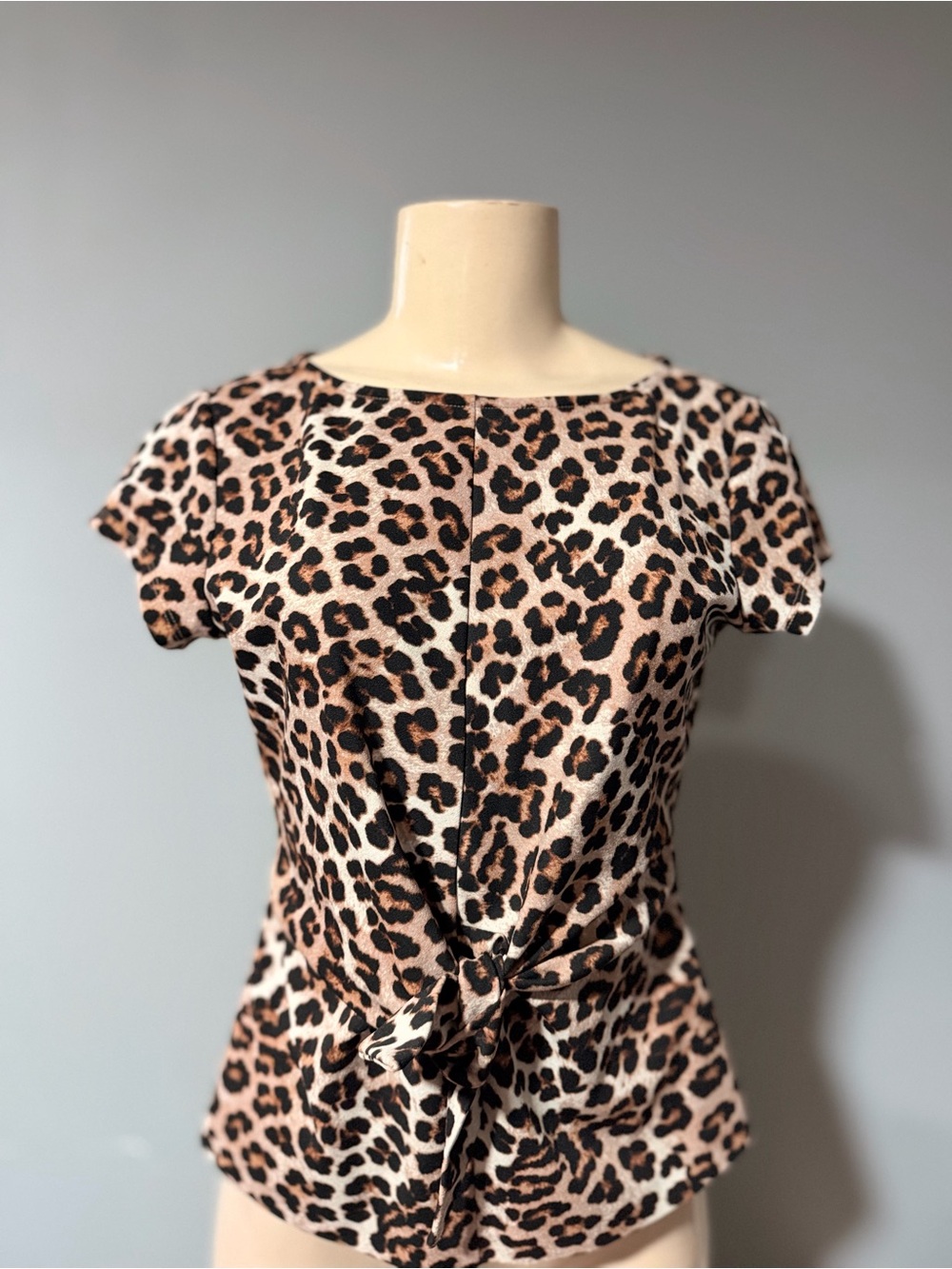 Ann Taylor Factory Petite Leopard Print Tie-Front Top in Tan and Black